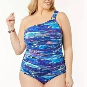 Lauren Ralph Lauren Womens Sz 18 Swim Bathing Suit Slimming Blue One Piece